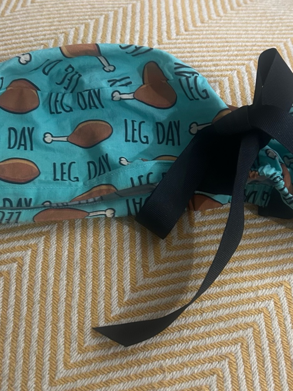 Aqua 'Leg Day' Scrub Cap with Brown Drumstick Print